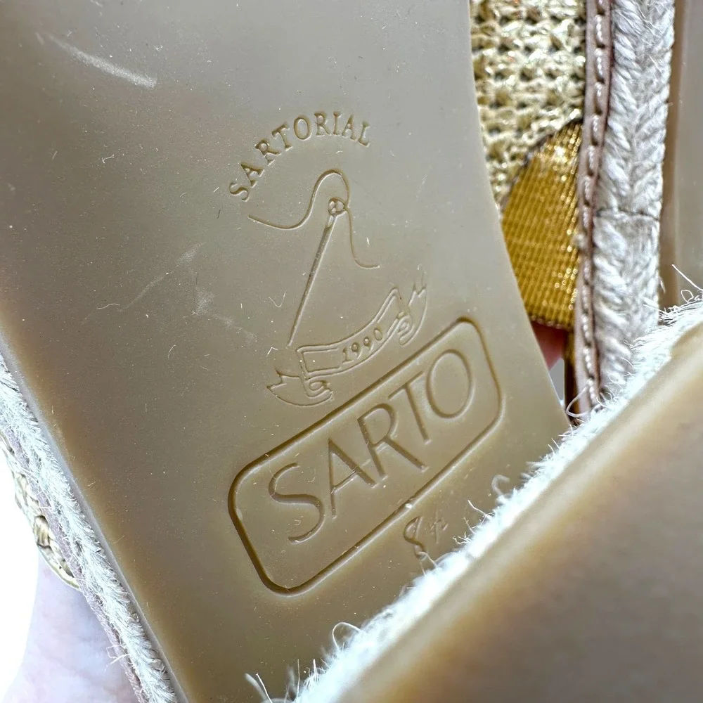 Sarto by Franco Sarto Ferrara2 Gold‎ Metallic Espadrille Block Heel Sandals 8.5M